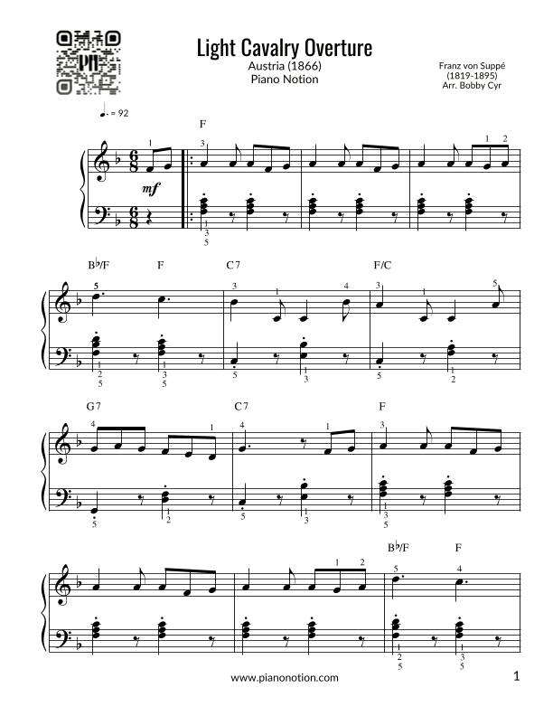 Light Cavalry Overture (Easy Piano) (arr. Bobby Cyr)
