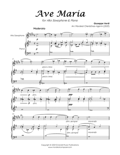 AVE MARIA VERDI for Alto Saxophone & Piano (arr. Morakot Cherdchoo-ngarm)