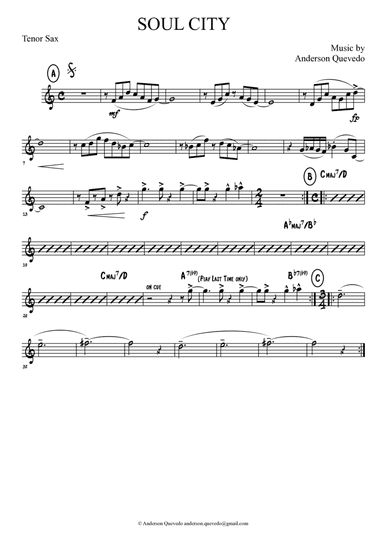 Soul City by Anderson Quevedo - Jazz Funk for Tenor Sax