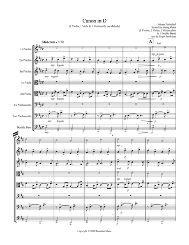 Canon in D (Pachelbel) (D) (String Octet - 3 Violin, 2 Viola, 2 Cello, 1 Bass) (1 Violin, 1 Viola, 1 (arr. Regis Bookshar)