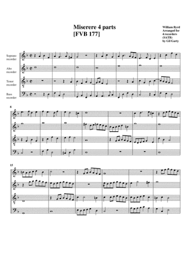 Miserere 4 parts [FVB 177] (arrangement for 4 recorders) (arr. Gil Garty)