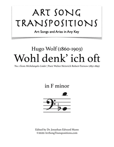 WOLF: Wohl denk' ich oft (transposed to F minor) (arr. ArtSongTranspositions.com)