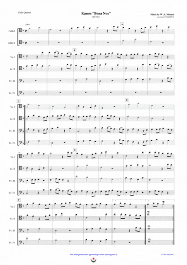 Canon "Bona Nox" (Mozart) (arr. Josef STASTNY)