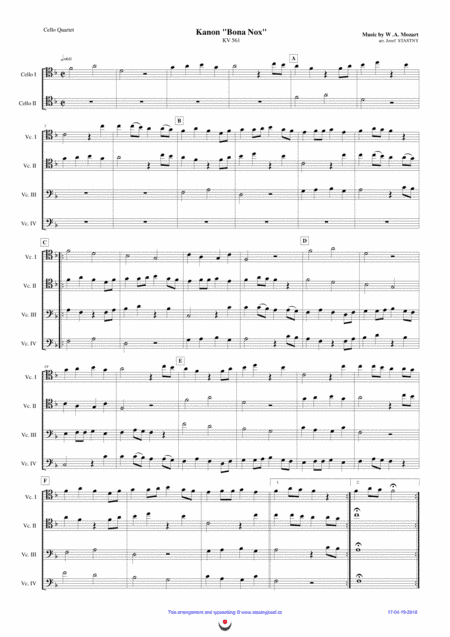 Canon "Bona Nox" (Mozart) (arr. Josef STASTNY)