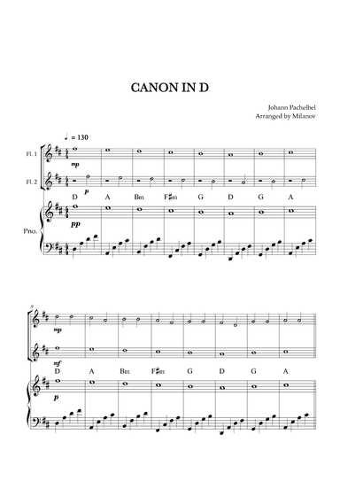 Canon in D | Pachelbel | Flute Duet | Piano accompaniment (arr. Milanov)