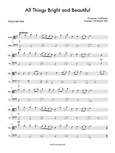All Things Bright and Beautiful - Easy Viola/Cello Duet (arr. Christopher Bell)