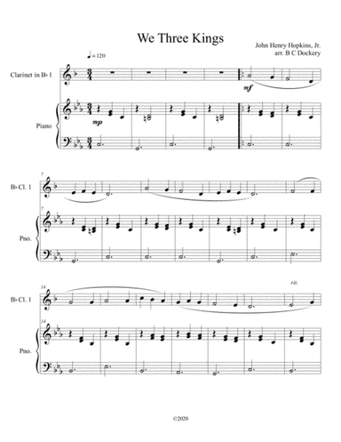 We Three Kings (clarinet solo) with optional piano accompaniment (arr. B C Dockery)