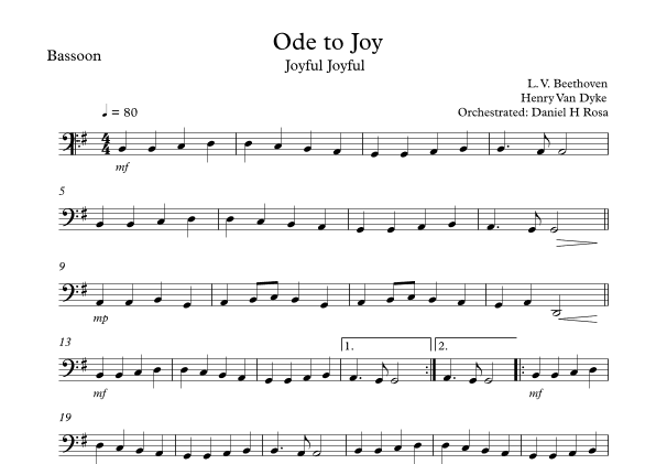 Ode to Joy - Joyful Joyful - Easy Bassoon (arr. Daniel H Rosa)
