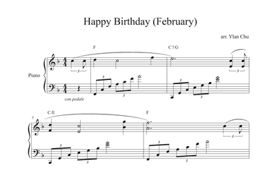 Happy Birthday (February) for Easy Piano / Beginner Piano / Sight Reading / Lyrical Triplets (arr. Ylan Chu)