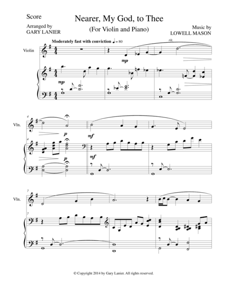 NEARER, MY GOD, TO THEE (Violin Piano and Violin Part) (arr. Gary Lanier)