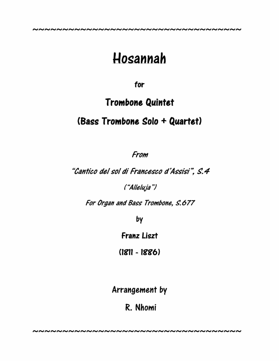 Hosannah for Trombone Quintet (arr. R. Nhomi)