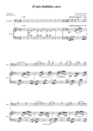 O mio babbino caro - for Trombone and Piano accompaniment - orchestral play along (arr. Samuel Sequeira)