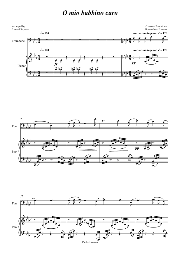 O mio babbino caro - for Trombone and Piano accompaniment - orchestral play along (arr. Samuel Sequeira)