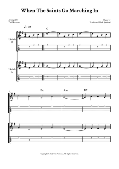 When The Saints Go Marching In - For Ukulele Duet (G Major  with TAB and Chords) (arr. Yuri Noronha)