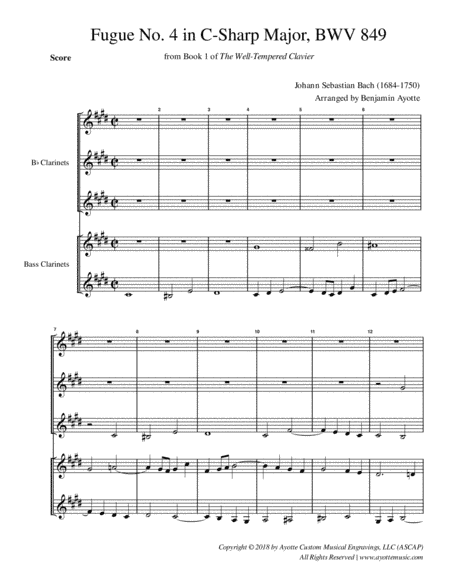 Fugue No. 4 in C# Minor (WTC Book 1) for Clarinet Quintet (arr. Benjamin Ayotte)
