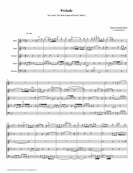 Prelude 04 from Well-Tempered Clavier, Book 2 (Woodwind Quintet) (arr. Richard Byrnes)