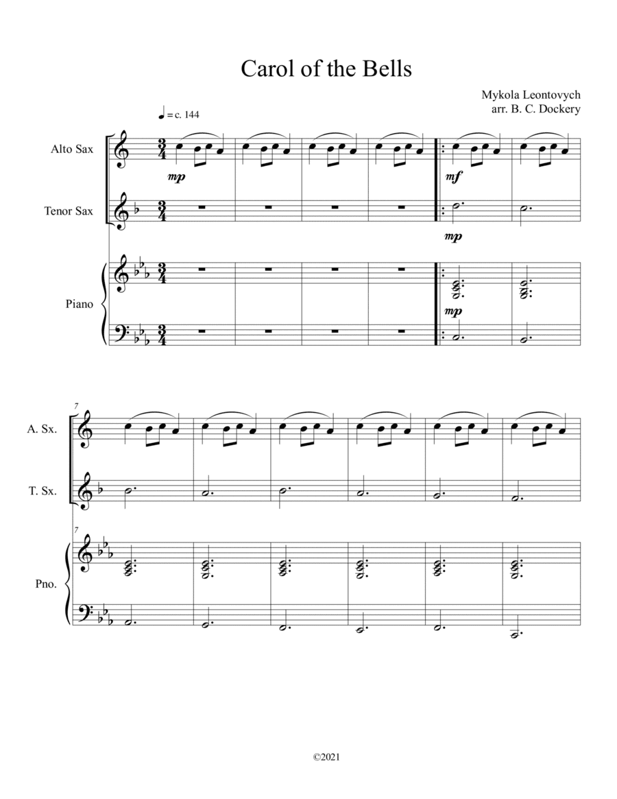 Carol of the Bells (Alto and Tenor Sax Duet with Piano Accompaniment) (arr. B. C. Dockery)