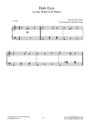 Beautiful Waltz in D Minor (Dark Eyes) - Easy Piano Solo (arr. Miranda Wong)