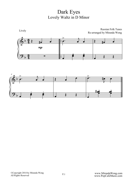 Beautiful Waltz in D Minor (Dark Eyes) - Easy Piano Solo (arr. Miranda Wong)