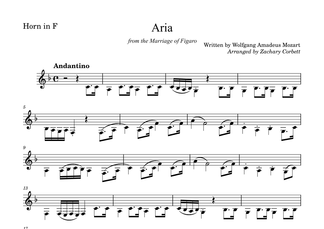 Aria from the Marriage of Figaro (arr. Zachary Corbett)