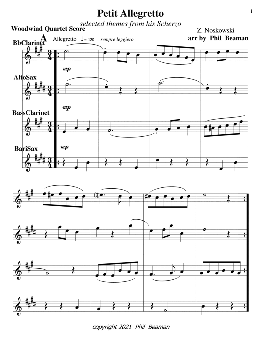 Petit Allegretto-Noskowski-Woodwind Quartet 2-sax and clarinet (arr. Phil Beaman)