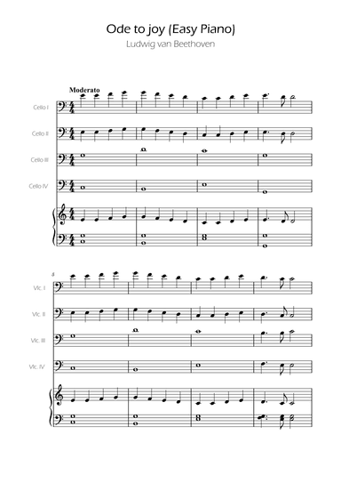 Ode To Joy - Easy Cello Quartet w/ piano accompaniment (arr. Ygor Nunes)