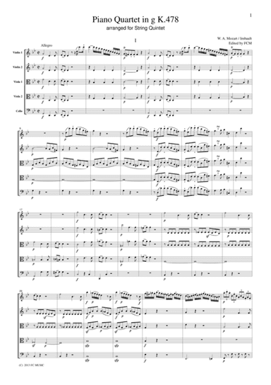 Mozart  Piano Quartet in g K.478 (arranged for String Quintet around 1800), for string quintet, CM09 (arr. Imbault)