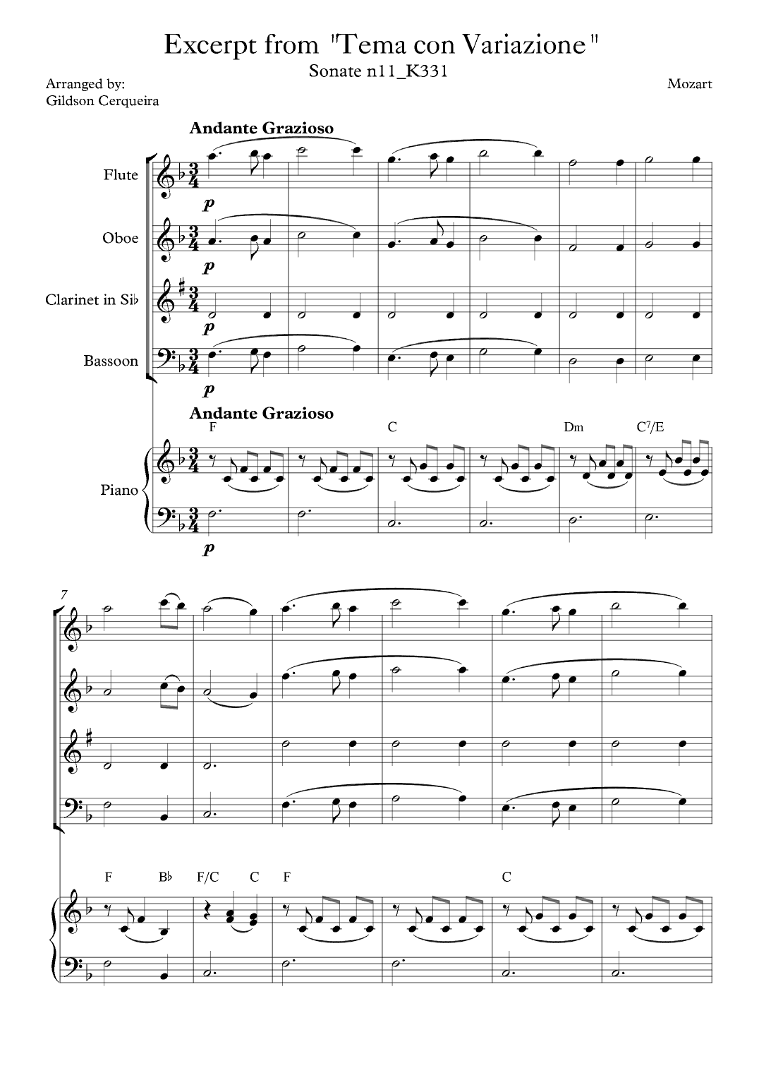 Excerpt from sonate k331 - "Tema con Variazione" (arr. Gildson Cerqueira)