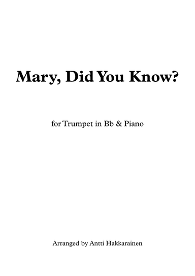 Mary, Did You Know? (arr. Antti Hakkarainen)