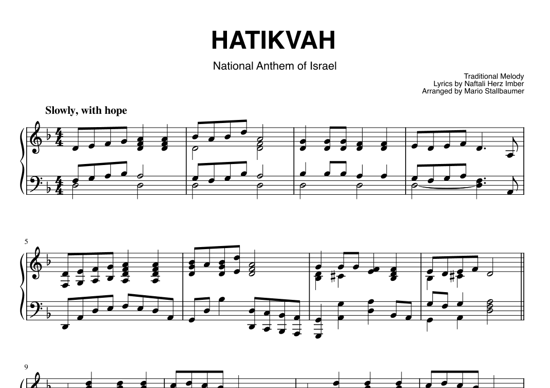 Hatikvah (התקווה) - National Anthem of Israel (arr. Mario Stallbaumer)