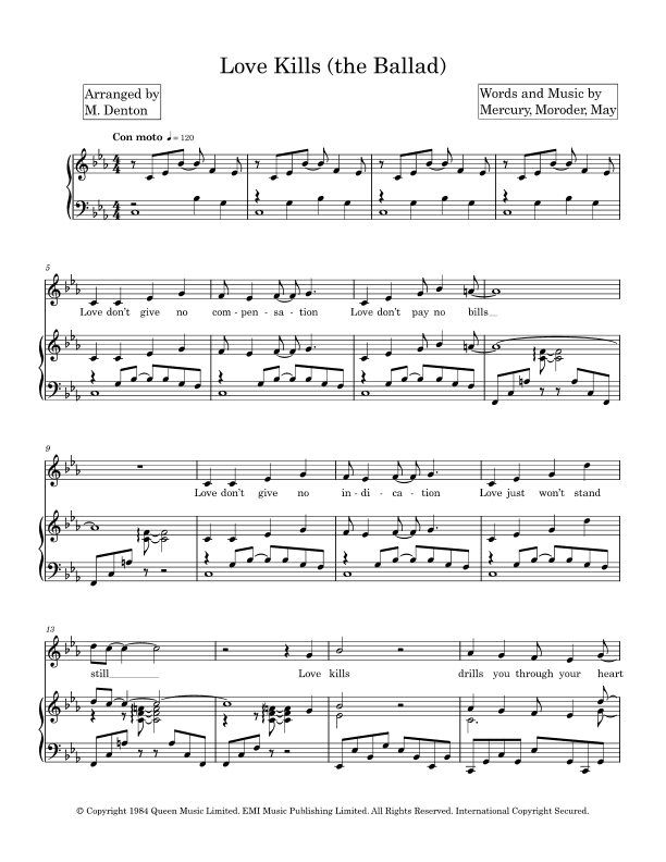 Love Kills (the Ballad) (arr. M. Denton)