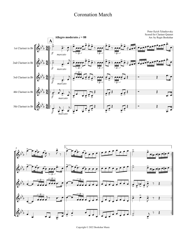 Coronation March (Db) (Clarinet Quintet) (arr. Regis Bookshar)