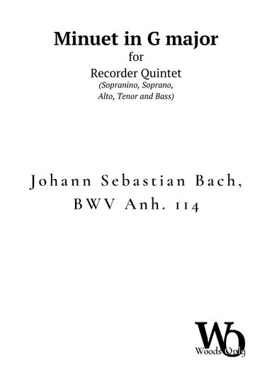 Minuet in G major by Bach for Recorder Choir Quintet (arr. Ander)