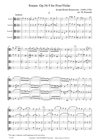 Sonata Op.34-5 for Four Violas (arr. Kamada, Mikio)