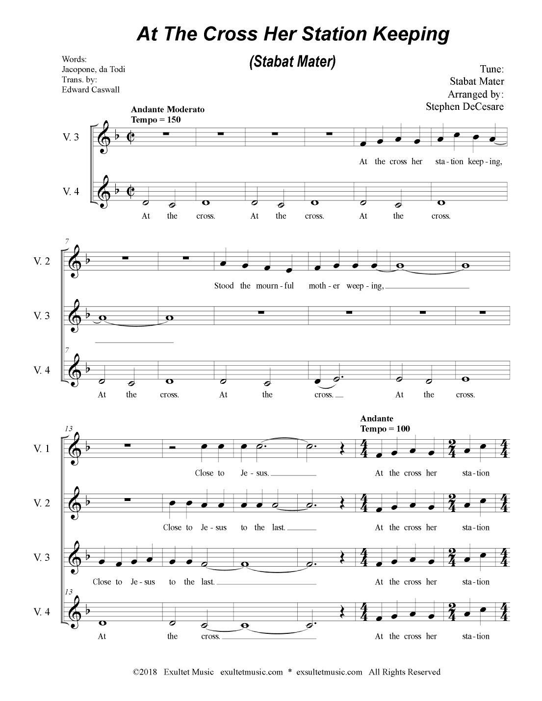 At The Cross Her Station Keeping (Stabat Mater) (for Four Voices) (arr. Stephen DeCesare)