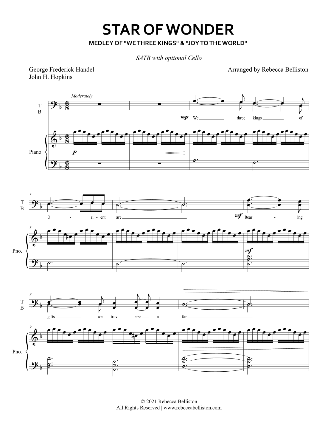 Star of Wonder: Medley of We Three Kings and Joy to the World (SATB with optional Cello) (arr. Rebecca Belliston)