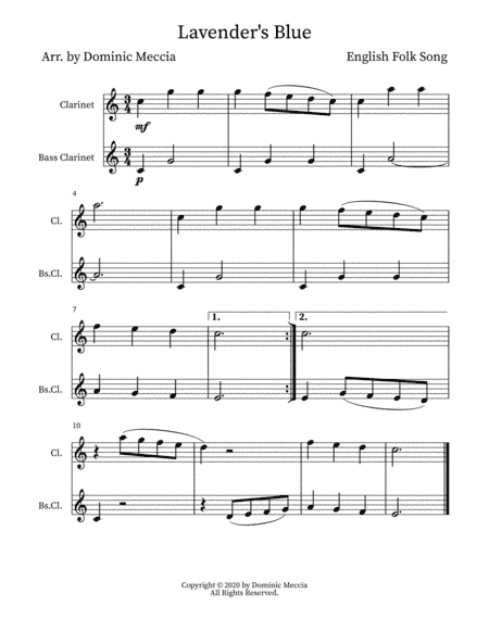 Lavender's Blue- Clarinet and Bass Clarinet Duet (arr. Dominic Meccia)