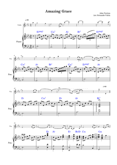 Amazing Grace (piano and violin) - Eb (arr. Fernando Vilela)