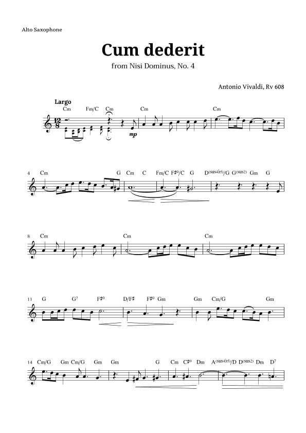 Cum dederit of Vivaldi for Alto Sax and Chords (arr. Langanho)