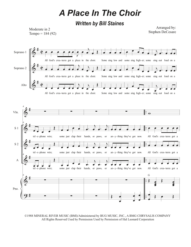 A Place In The Choir (arr. Stephen DeCesare)