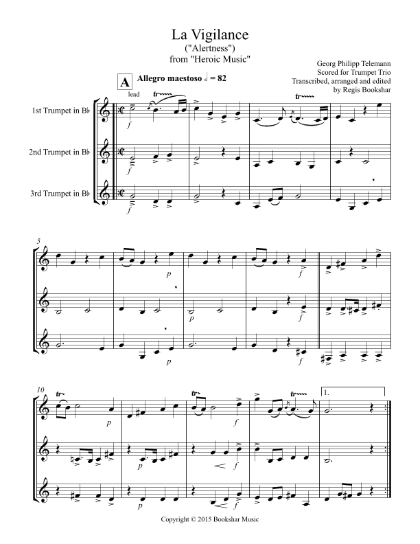 La Vigilance (from "Heroic Music") (Bb) (Trumpet Trio) (arr. Regis Bookshar)