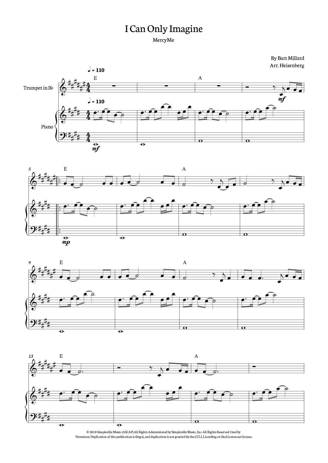 I Can Only Imagine (arr. Heisenberg)