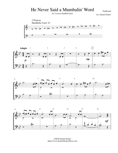 He Never Said a Mumbalin' Word (They Crucified My Lord) - for 2-octave handbell choir (arr. Samuel Stokes)