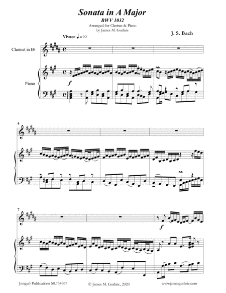 BACH: Sonata in A BWV 1032 for Clarinet & Piano (arr. James Guthrie, ASCAP)