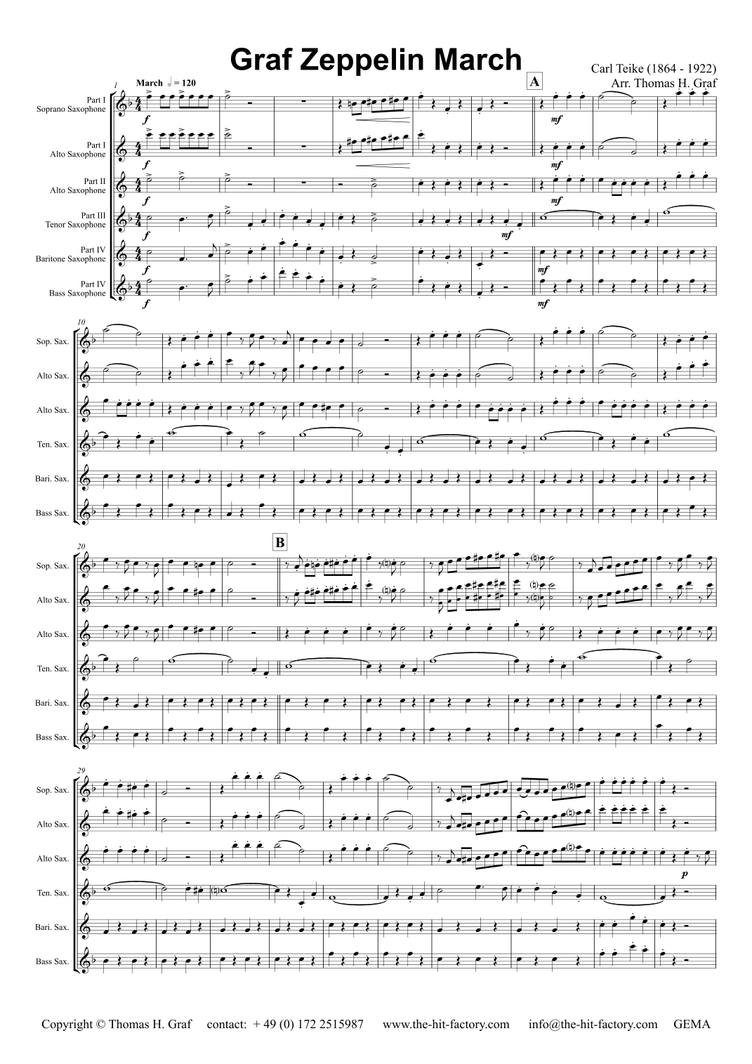 Graf Zeppelin Marsch - The Conqueror - Saxophone Quartet - Eb (arr. Thomas H. Graf)