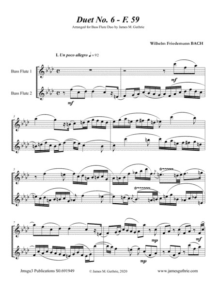 WF Bach: Duet No. 6 for Bass Flute Duo (arr. James M. Guthrie, ASCAP)