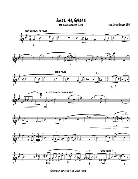 Amazing Grace - Jazzy version for flute alone (arr. John Gibson)