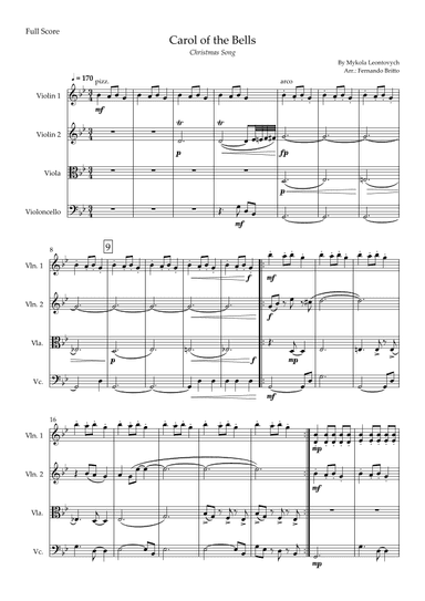 Carol of The Bells - Jazz Version (Christmas Song) for String Quartet (arr. Fabio Britto)