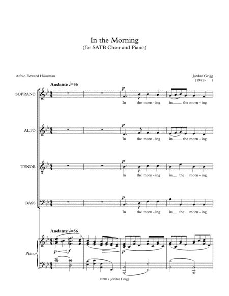 In the Morning (for SATB Choir and Piano)