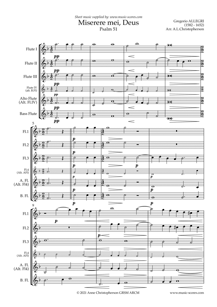 Miserere mei, Deus - Flute quintet (arr. Anne L Christopherson GRSM ARCM)